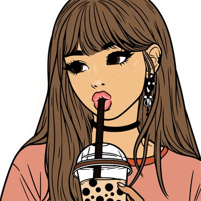 aesthetic realistic girl drinking boba
