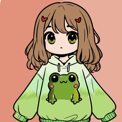 girl wearing frogging sweatshirt
