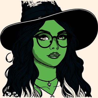a witch with glasses realistic