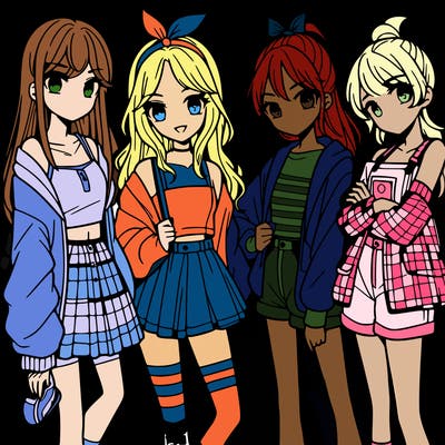 teen manga girls group of 4