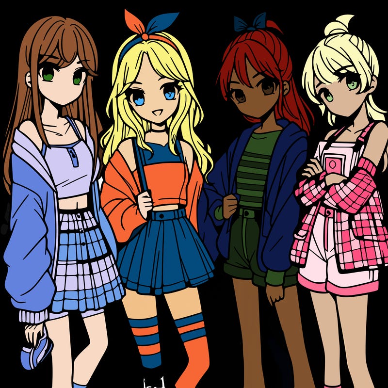 teen manga girls group of 4