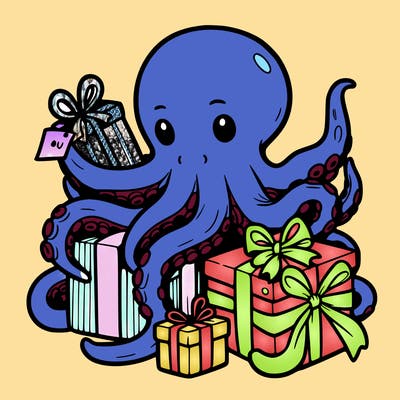 an octopus wrapping gifts