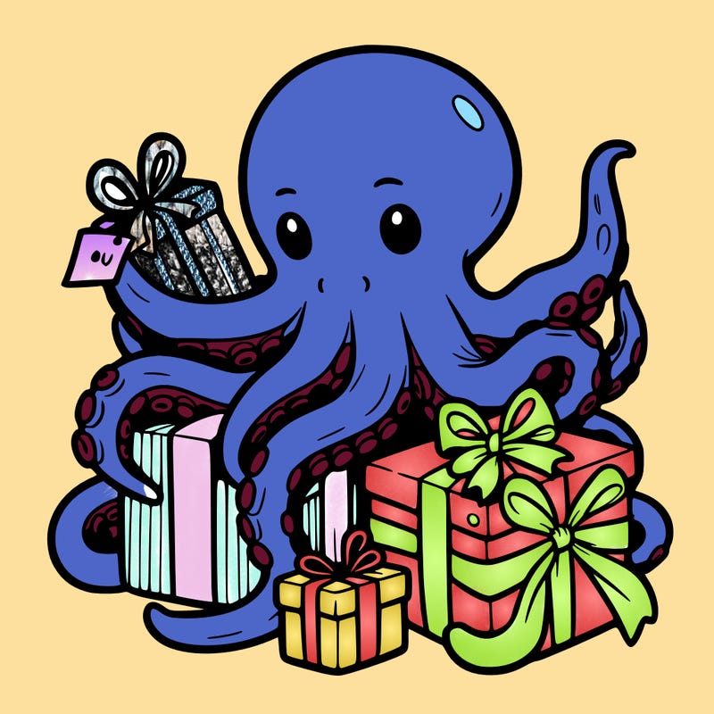 an octopus wrapping gifts