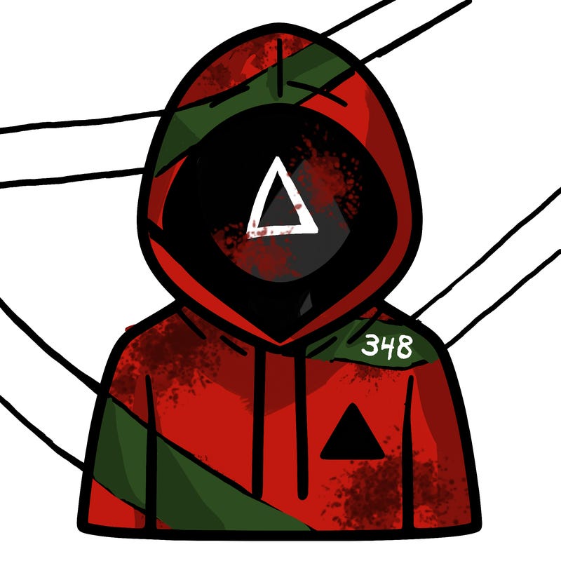 a person with non face waering a hoodie with a small triangle symbol