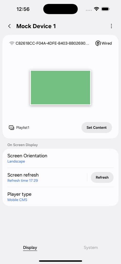 Interfaz de la aplicación Samsung E-Paper para gestionar la orientación de la pantalla y el contenido en un dispositivo simulado.