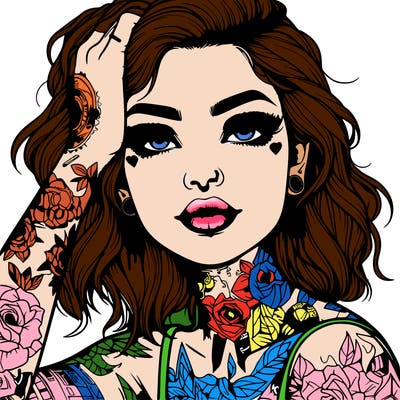 realistic girl with tattoos all over