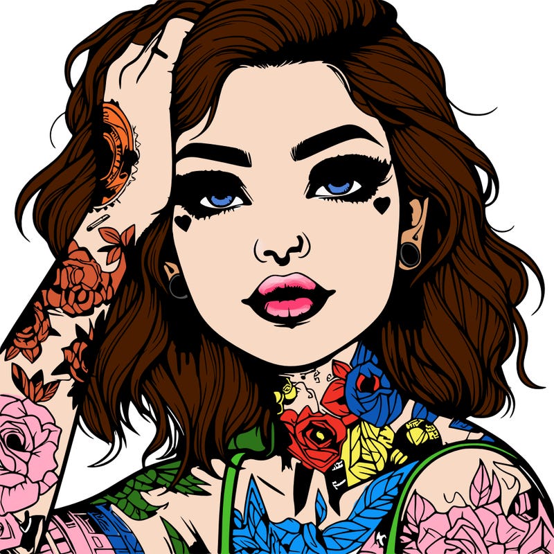 realistic girl with tattoos all over