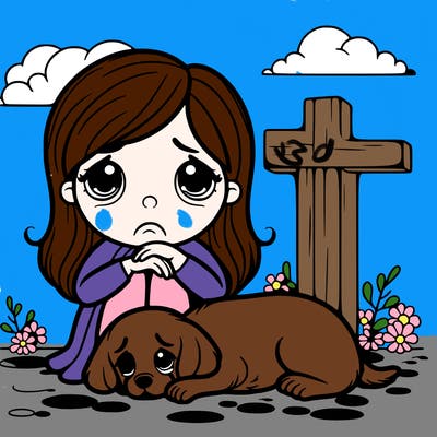 sad girl with her dead dog
