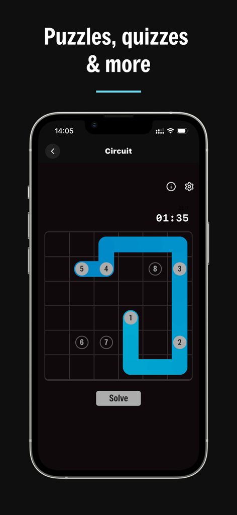 A logic puzzle game screen within the upday news app labeled Puzzles, quizzes and more.
