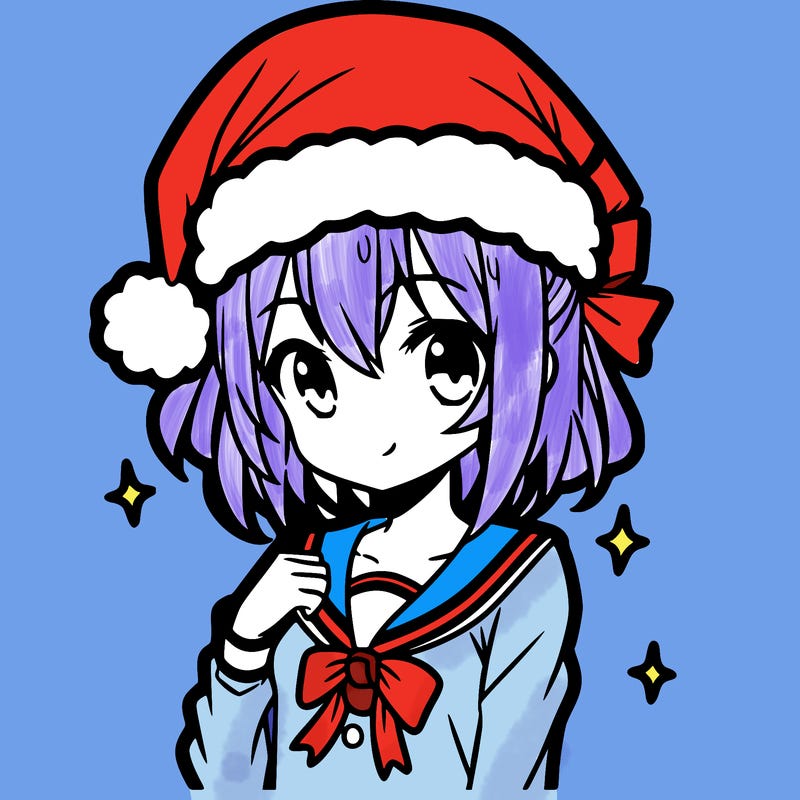 anime girl wearing a santa hat