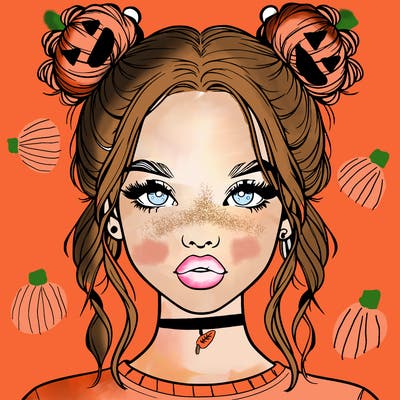 realistic girl with two buns in hair and lips