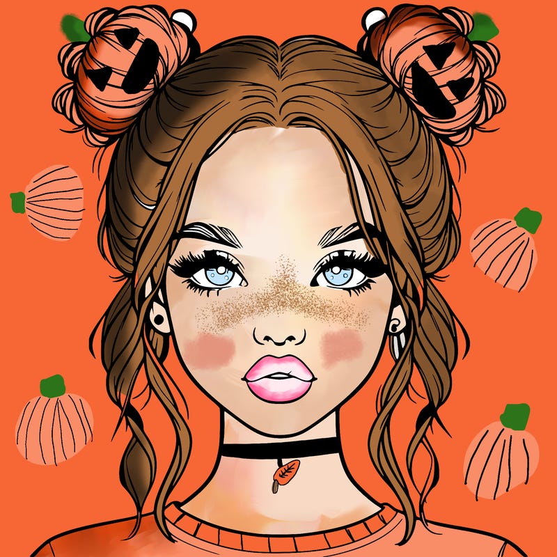 realistic girl with two buns in hair and lips