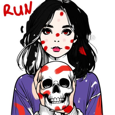 realistic girl holding a skull