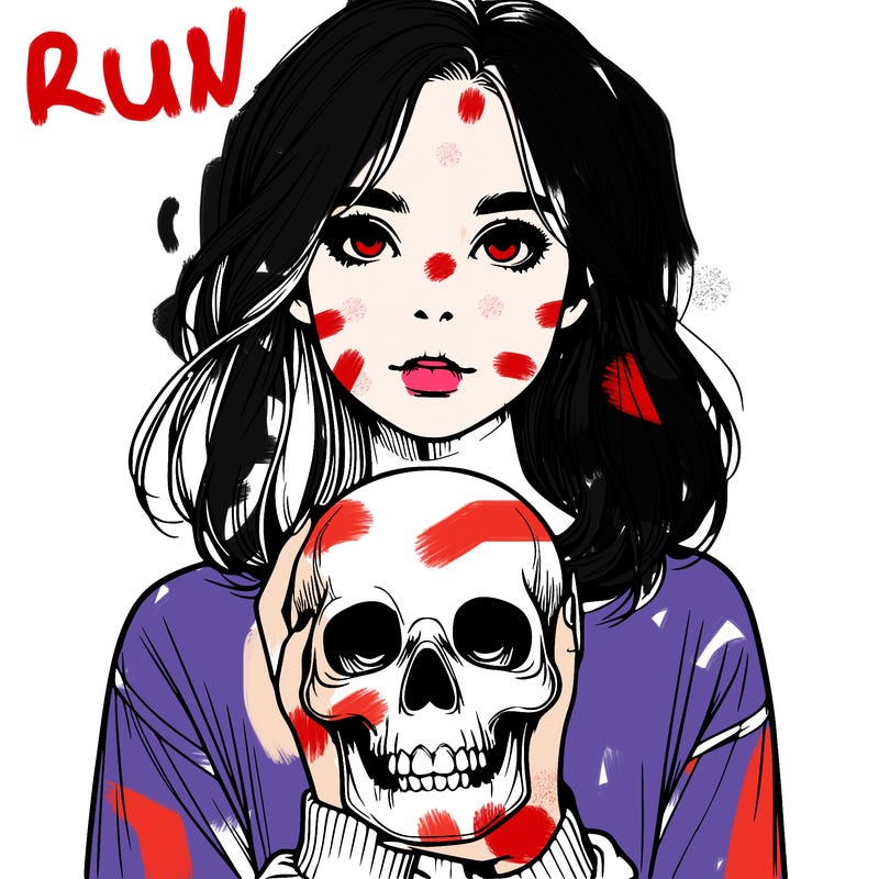 realistic girl holding a skull