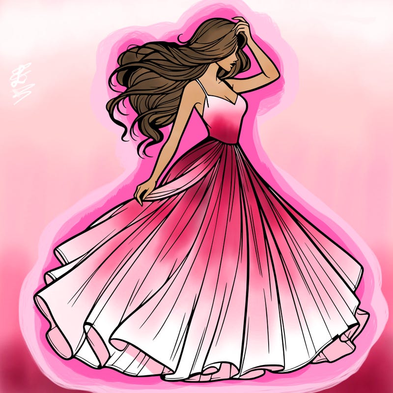 realistic woman with dress flowing in the wind