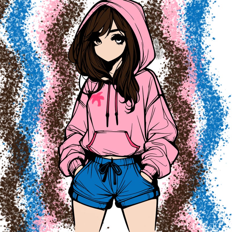 realistic girl in shorts and hoodie