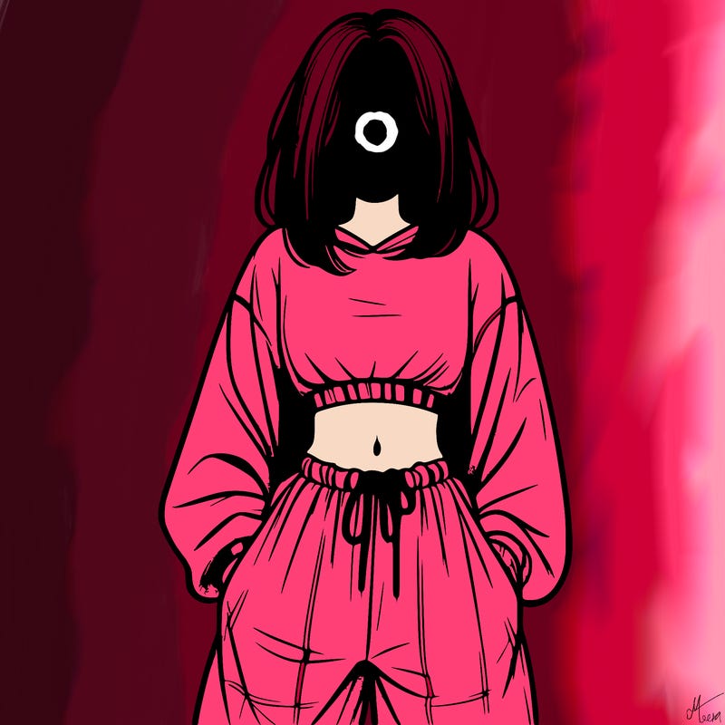 realistic girl faceless with baggy pants and a crop top