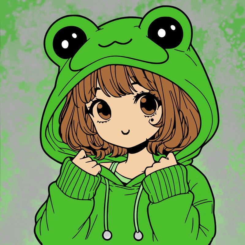 a cute teenage girl wearing a frog hoodie