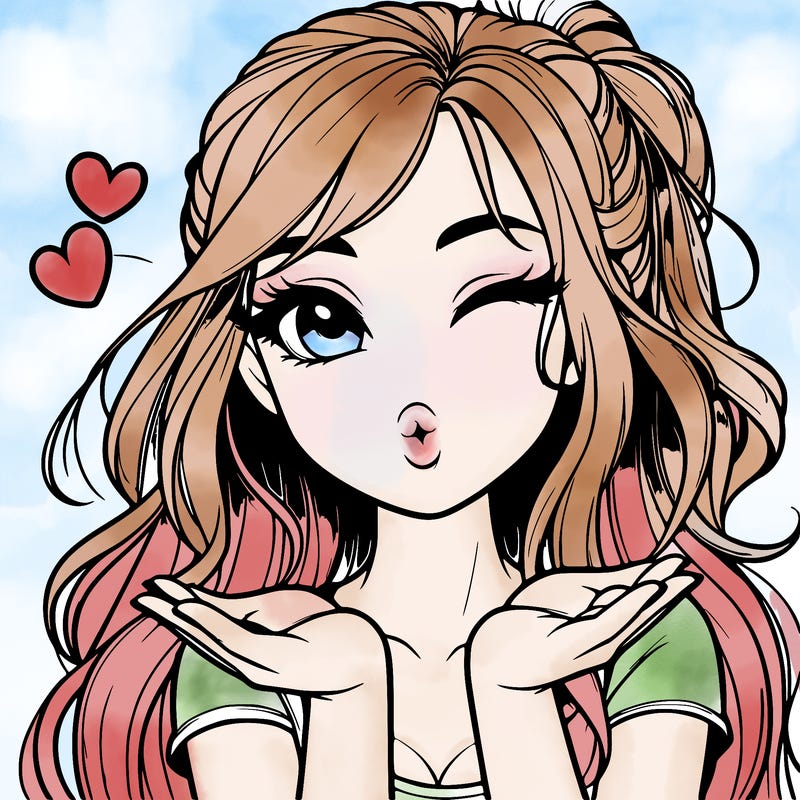 realistic girl winking and blowing a kiss while making heart hands