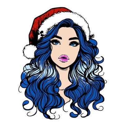 realistic christmas girl with wavy hair and lips