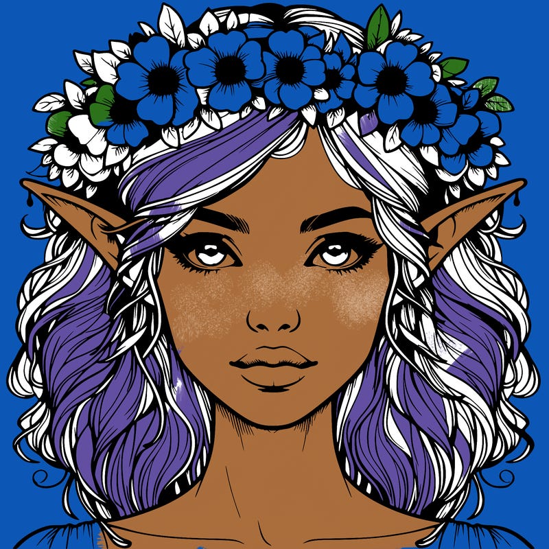 realistic female elf with flower crown