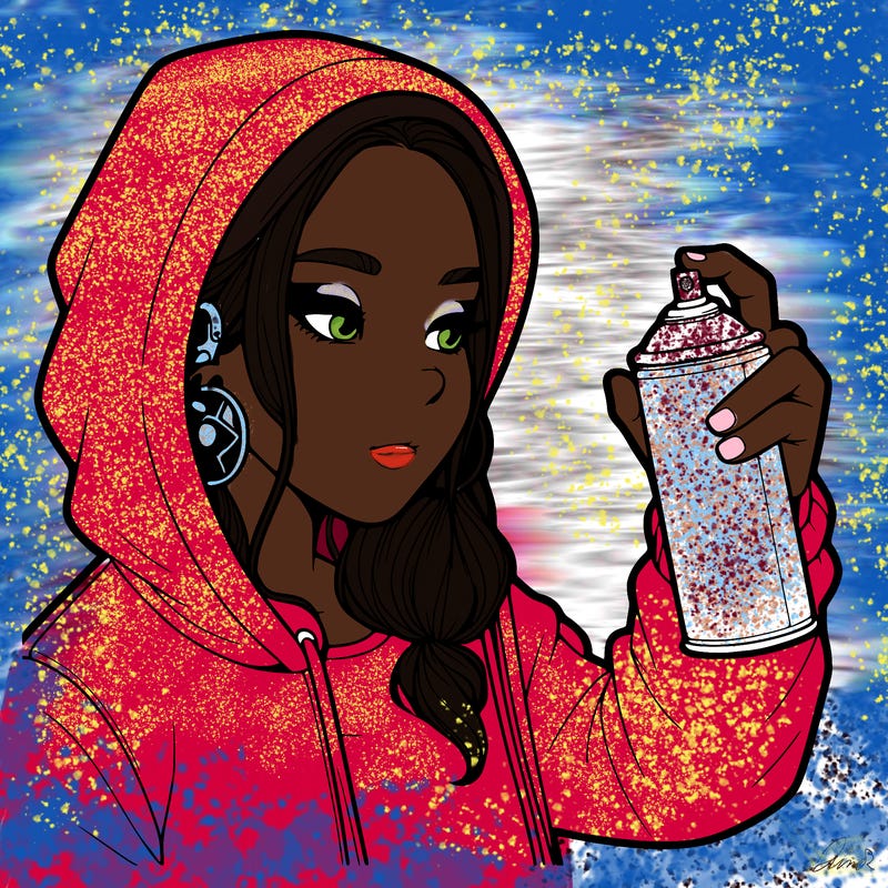 a realistic girl, spray painting