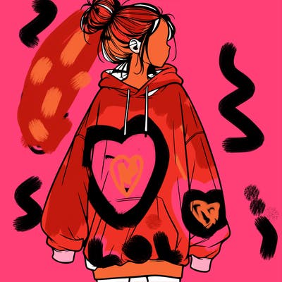 realistic girl with a oversized sweatshirt on and a bun