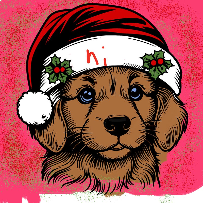 realistic dog wearing a santa hat