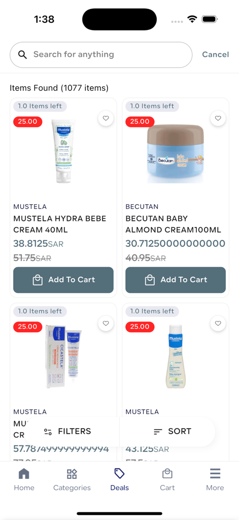 Al Mujtama Pharmacy - Al Mujtama Pharmacy app interface showing baby care products and discount deals