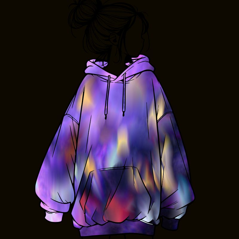 realistic girl with a oversized sweatshirt on and a bun