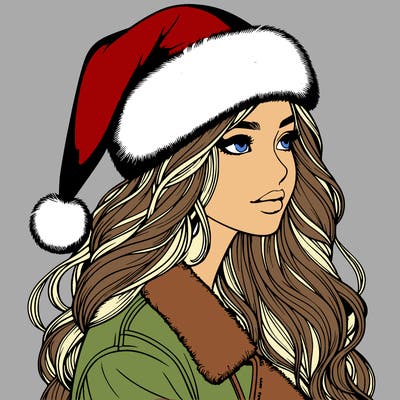 realistic girl in santa hat