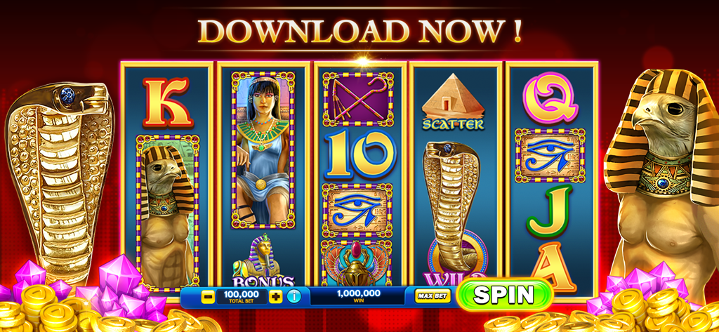 Egyptian themed slot machine interface with Cleopatra and Horus symbols
