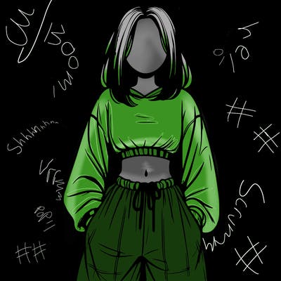 realistic girl faceless with baggy pants and a crop top