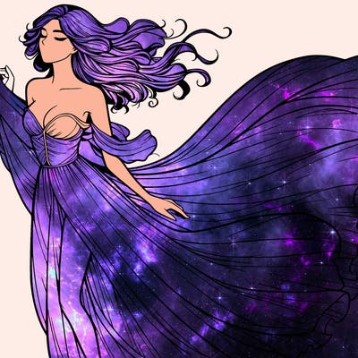 realistic woman in dress flowing the the wind