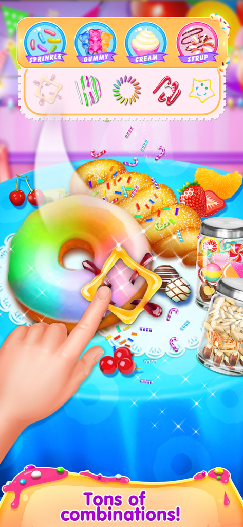Donut Maker - Cooking Games! - Decorating a rainbow donut with colorful toppings in a kids cooking game