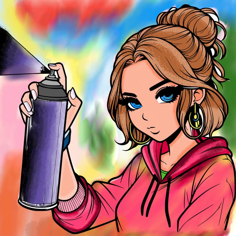 a realistic girl spray painting