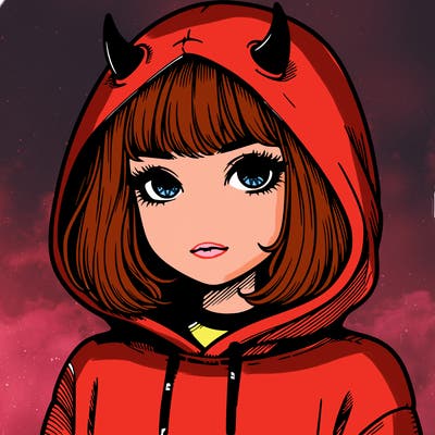 realistic girl with devil hoodie