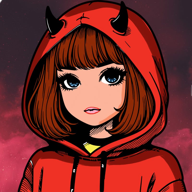 realistic girl with devil hoodie