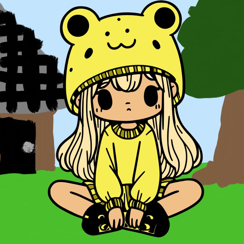 a girl wearing a frog hat and some frog socks