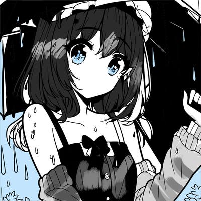 pretty anime girl in the rain