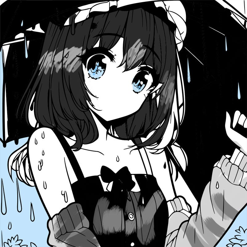 pretty anime girl in the rain