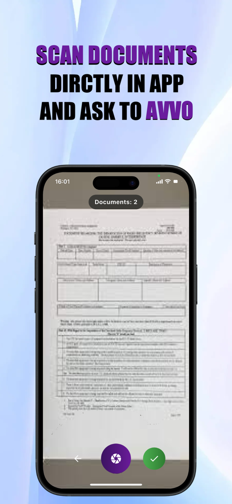 AvvoGPT - AI for Lawyers - Mobile app interface showing the live legal document scanning feature of AvvoGPT.