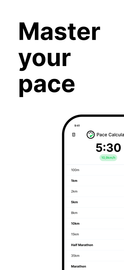 Pace Calculator Pro - Interface do aplicativo Calculadora de Ritmo Pro exibindo distâncias de corrida para cálculos de ritmo