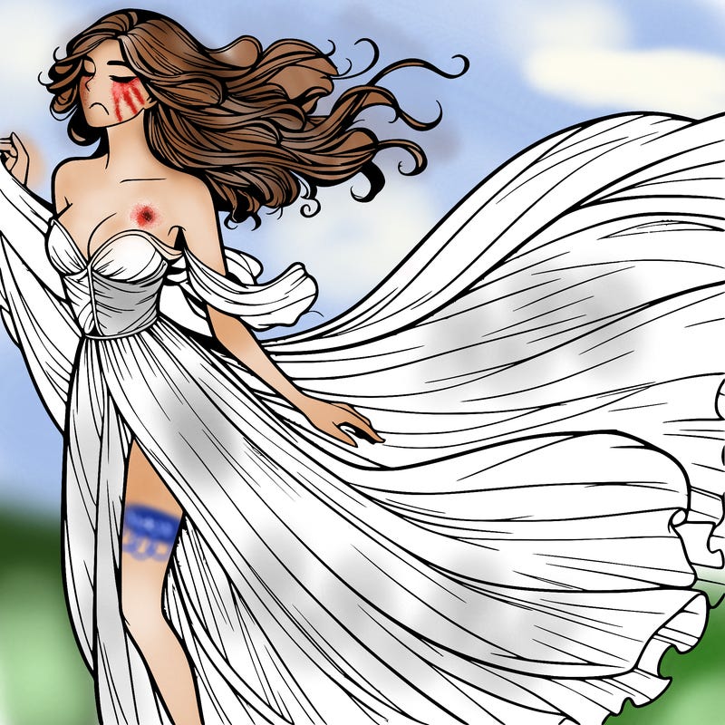 realistic woman in dress flowing the the wind