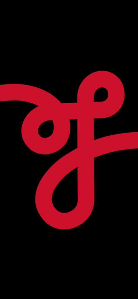 Treffa - Social Retail - Stylized red curly line logo of the Treffa app on a black background