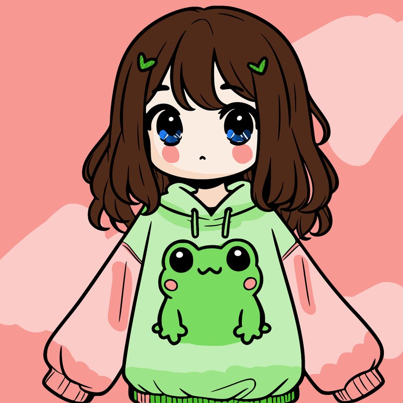 girl wearing frogging sweatshirt