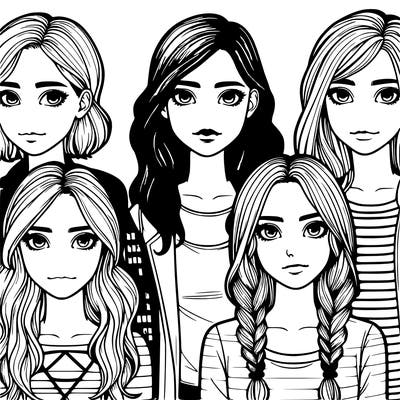 four teenage girls realistic with different looks and facial features