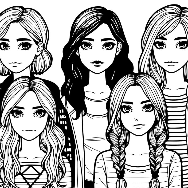 four teenage girls realistic with different looks and facial features