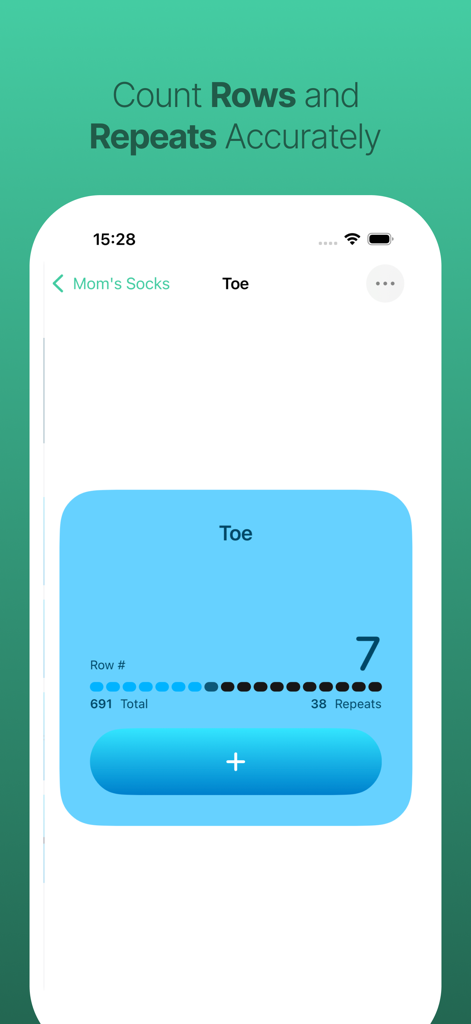 Digital row and repeat counter for knitting and crochet projects in the Yarnify app