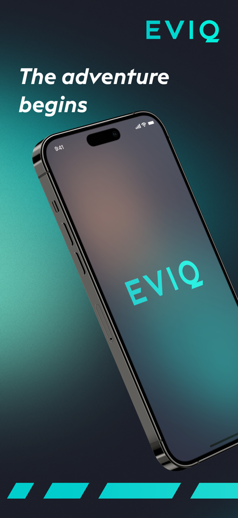 EVIQ: EV Charging Network - EVIQ EV charging app splash screen on an iPhone featuring the slogan The adventure begins